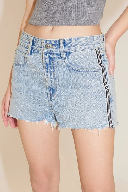 Colour Block Woven Belt Patchwork Denim Shorts