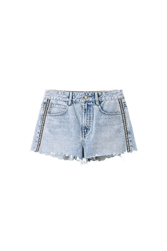 Colour Block Woven Belt Patchwork Denim Shorts