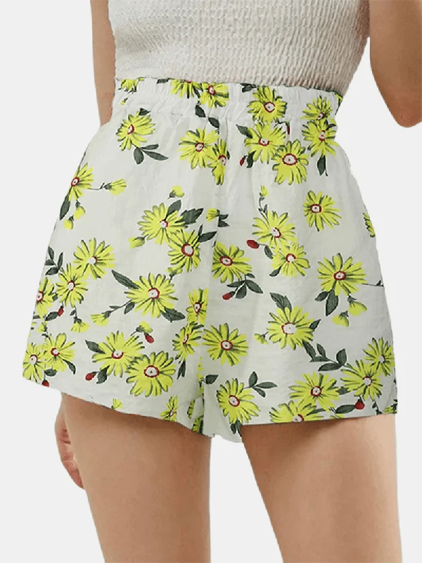 Daisy Print High Waist Women Casual Shorts