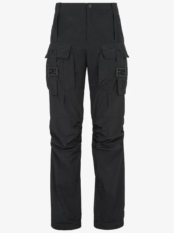 Women's Nylon Cargo Track Pants Black