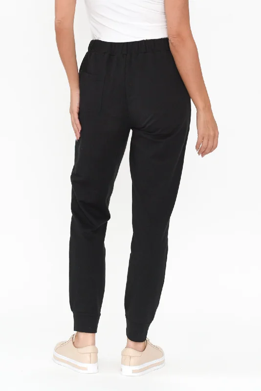 Lindsay Black Cotton Jogger Pants