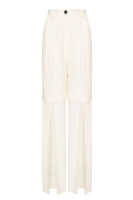 MILKY WHITE CHIFFON FLARED PANTS