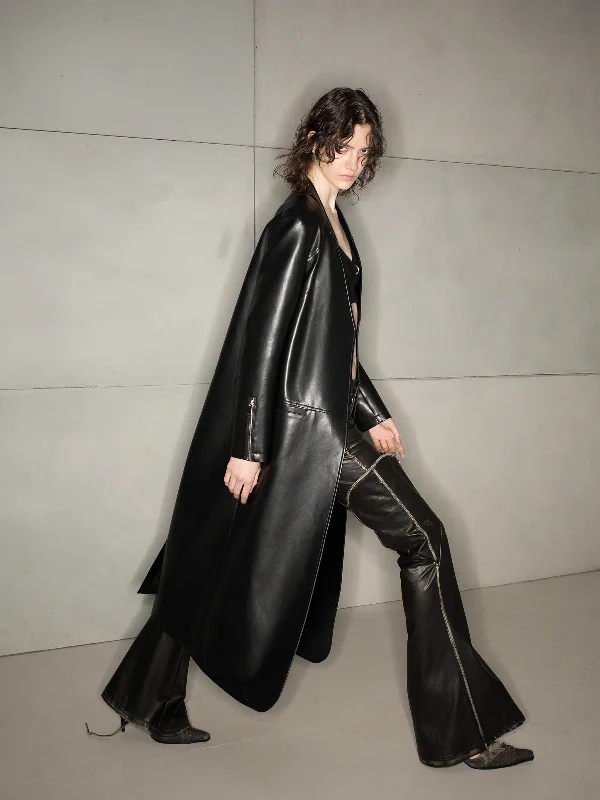 NORTH NODE Avant-Garde Leather Matrix Coat - Jet Black