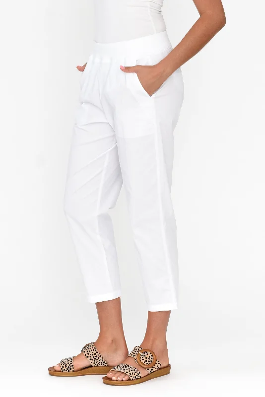 Pablita White Cotton Crop Pants