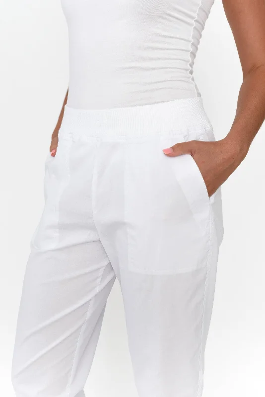 Pablita White Cotton Crop Pants