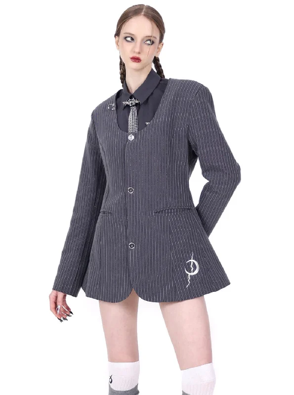 PINKSPINK Gothic Pinstripe Peplum Jacket - Charcoal Gray