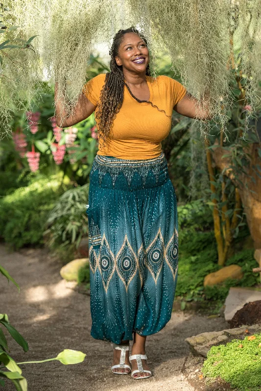 Plus Size Diamond Peacock Women's Harem Pants in Turquoise