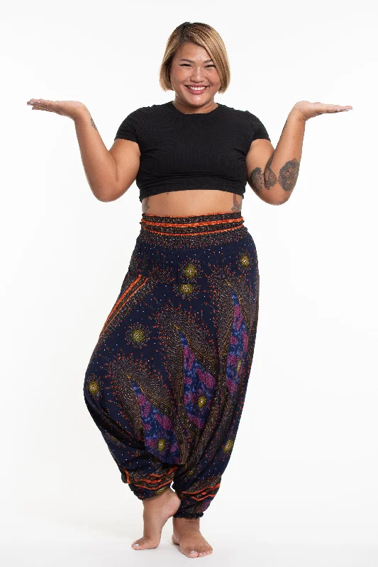 Plus Size Peacock Eyes 2-in-1 Jumpsuit Harem Pants in Navy