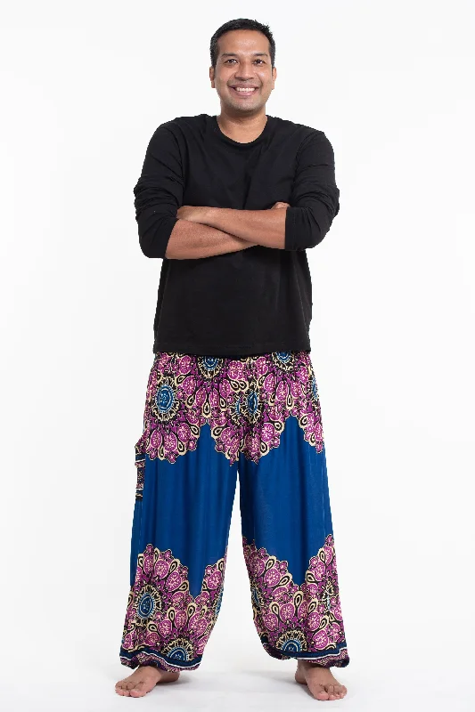 Plus Size Peony Mandalas Men's Harem Pants in Blue