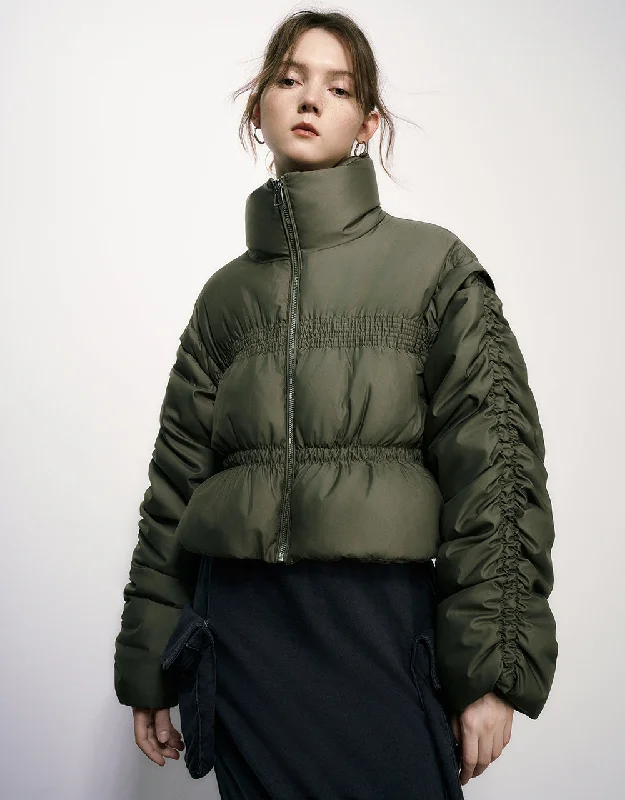 Raglan Sleeve Stand Collar Puffer Jacket