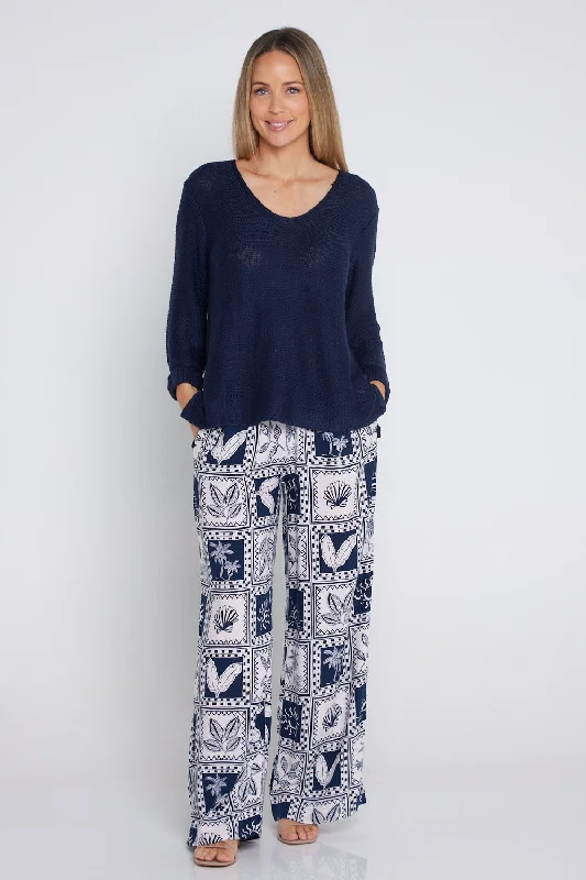 Seabreeze Pants - Navy/White Postcard