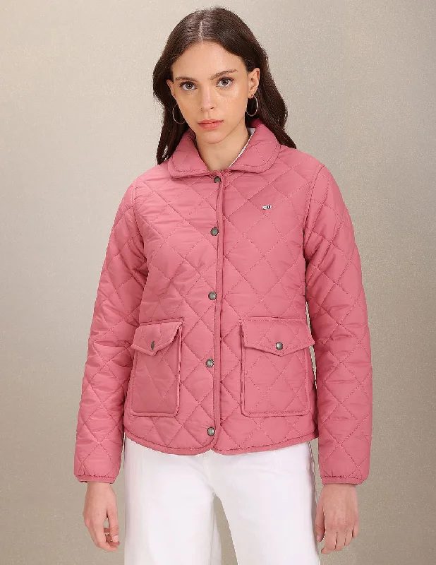 Snap Button Closure Solid Padded Jacket