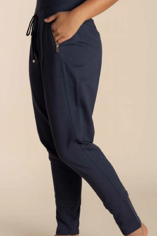 Sweat Pant With Gold Zips |  Navy