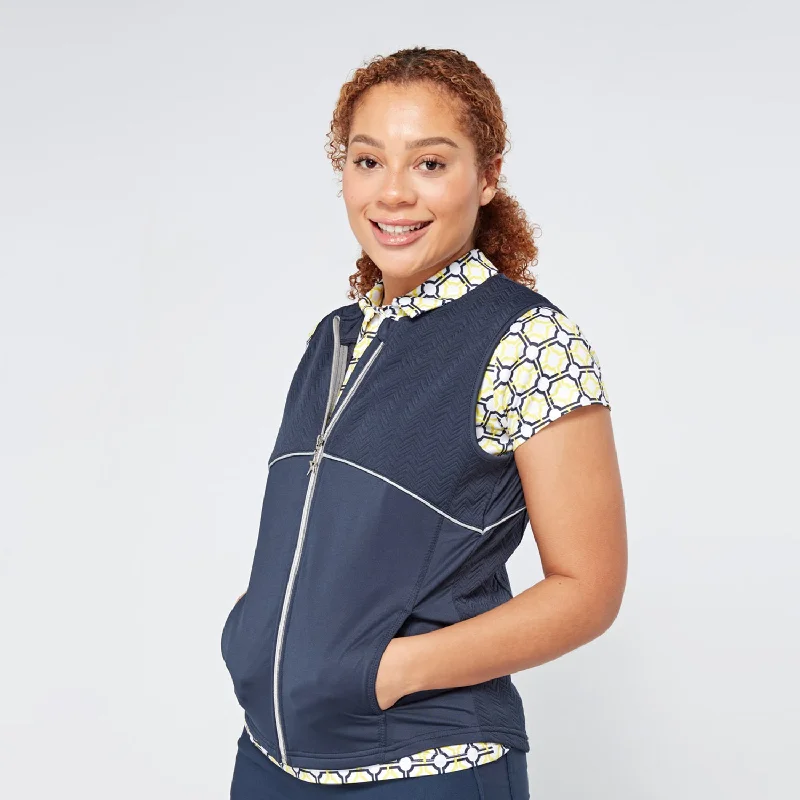 Swing Out Sister Women's Collarless Soft-Stretch Gilet in Navy Blazer