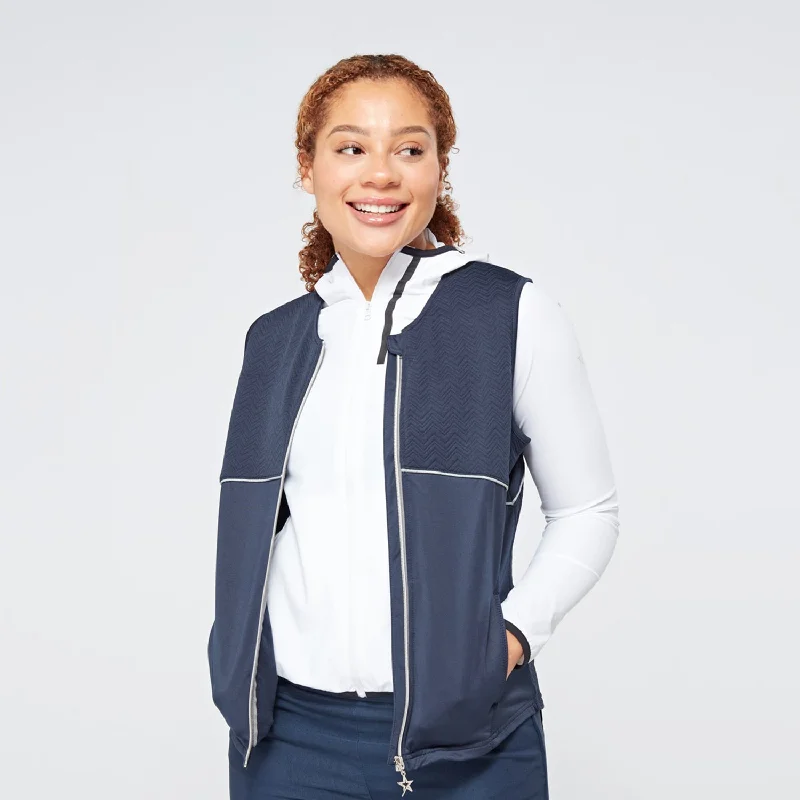 Swing Out Sister Women's Collarless Soft-Stretch Gilet in Navy Blazer