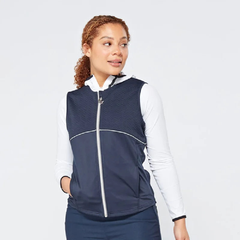 Swing Out Sister Women's Collarless Soft-Stretch Gilet in Navy Blazer