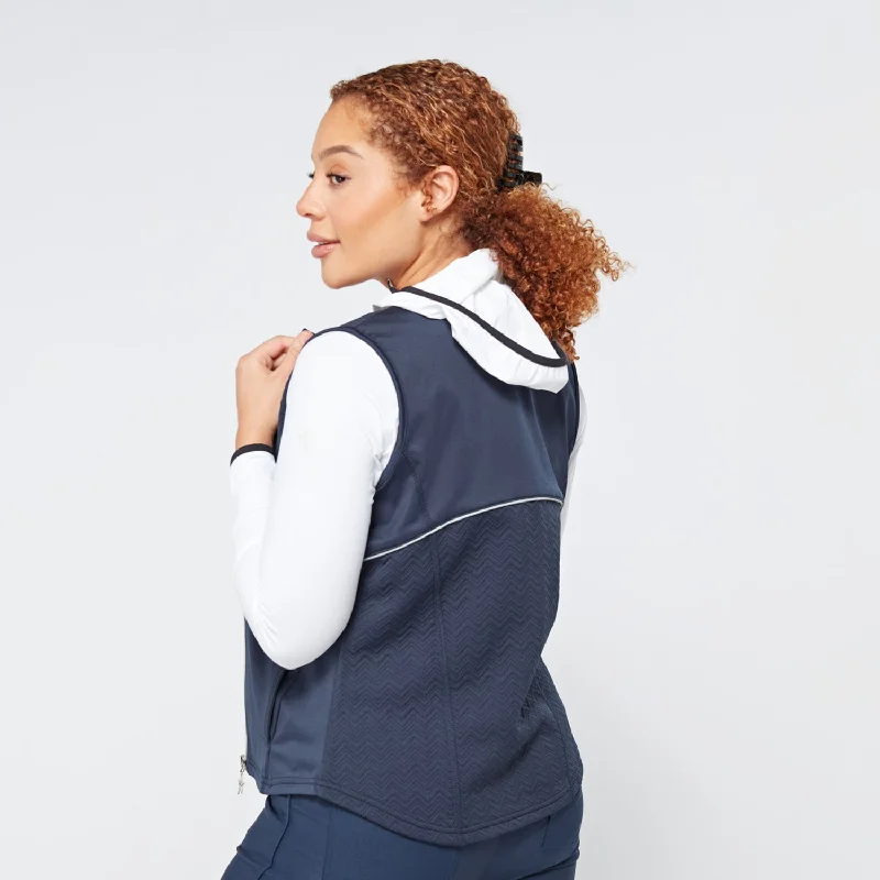 Swing Out Sister Women's Collarless Soft-Stretch Gilet in Navy Blazer