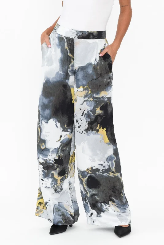 Transfixed Black Marble Wide Leg Pants