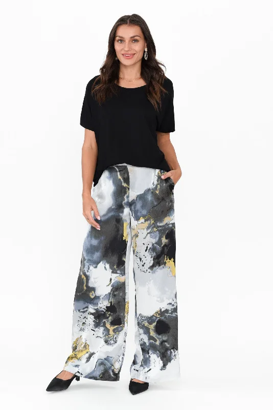 Transfixed Black Marble Wide Leg Pants