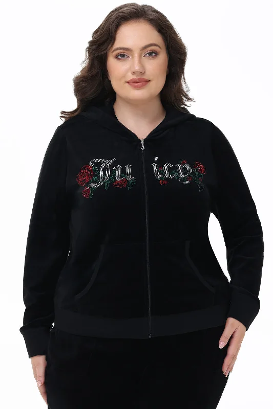 Plus-Size Juicy Roses Bling Cotton Velour Hoodie