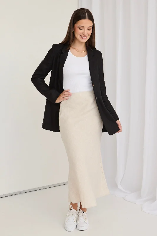 Aster Black Linen Single Breasted Longline Blazer