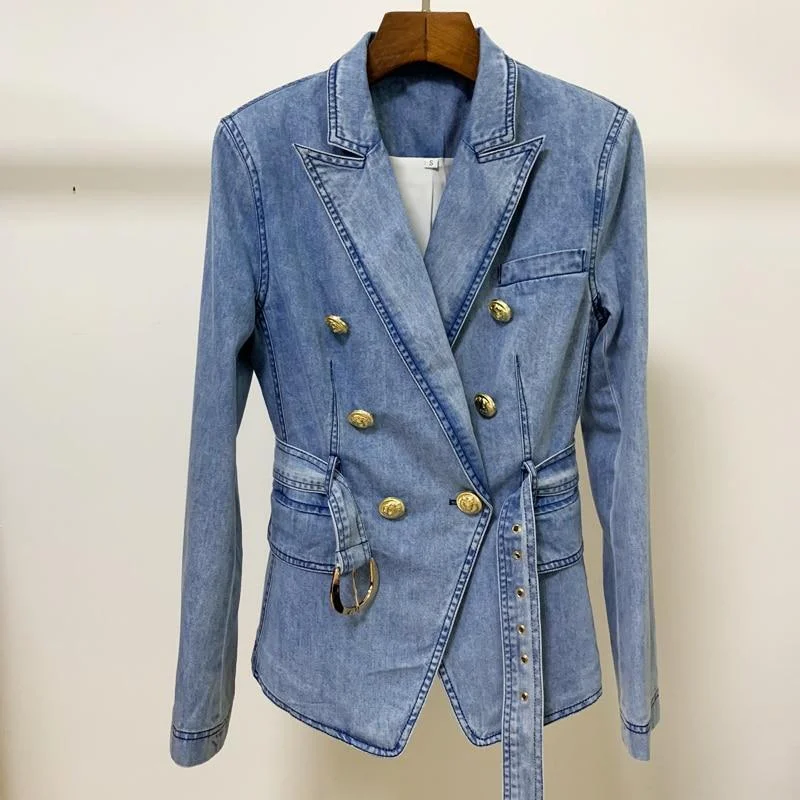 Belted Denim Blazer For Women