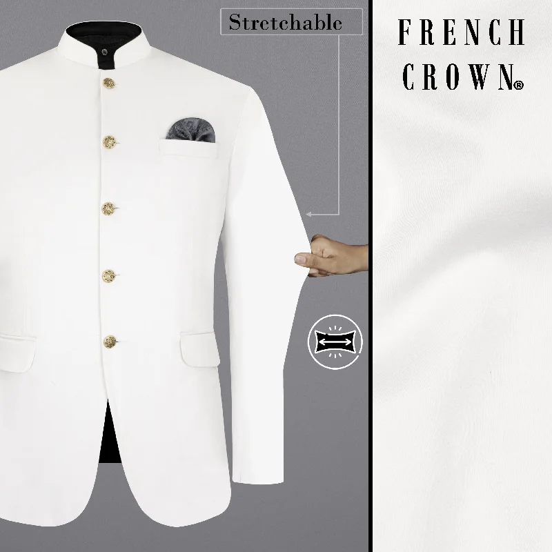 Bright White Solid Stretchable Premium Cotton Bandhgala traveler Blazer