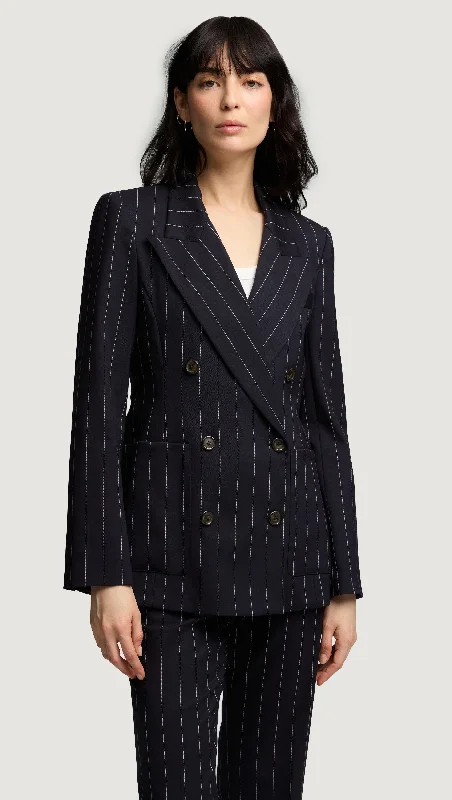 Chelsea Blazer in Stretch Wool | Navy Pinstripe