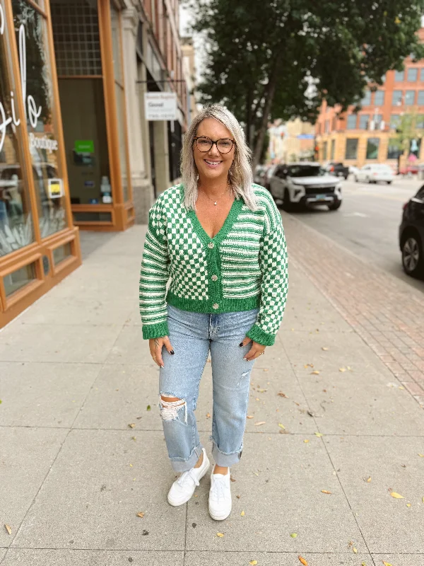 Green Checkered Cardigan