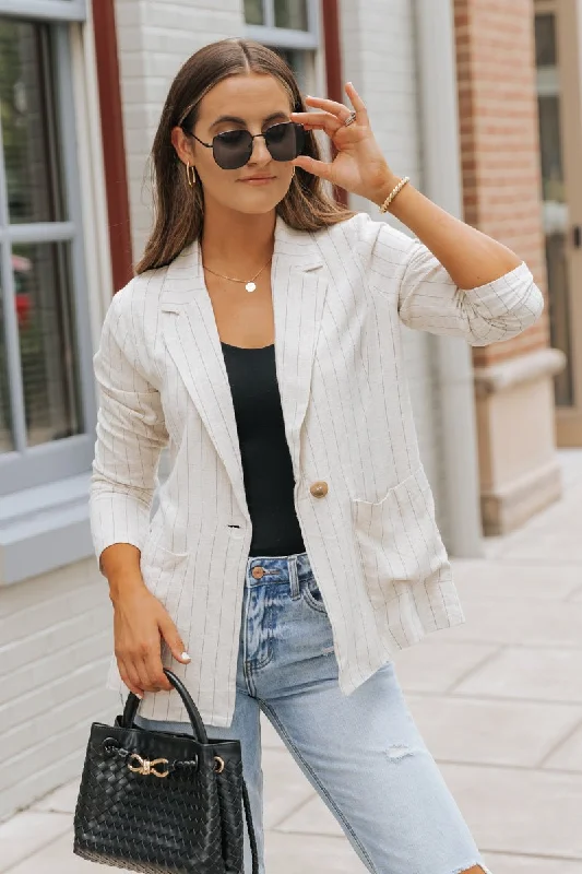 Oatmeal Striped Linen Blazer - FINAL SALE