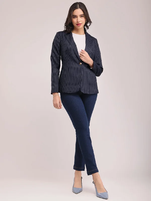 Single Breasted Blazer - Navy Blue