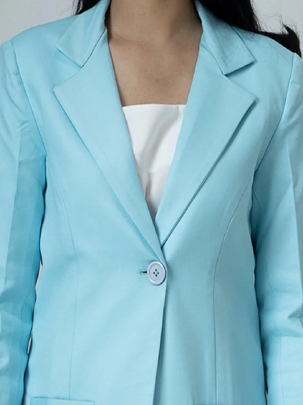 Slim Fit Poly Viscose Blazer - Sky Blue