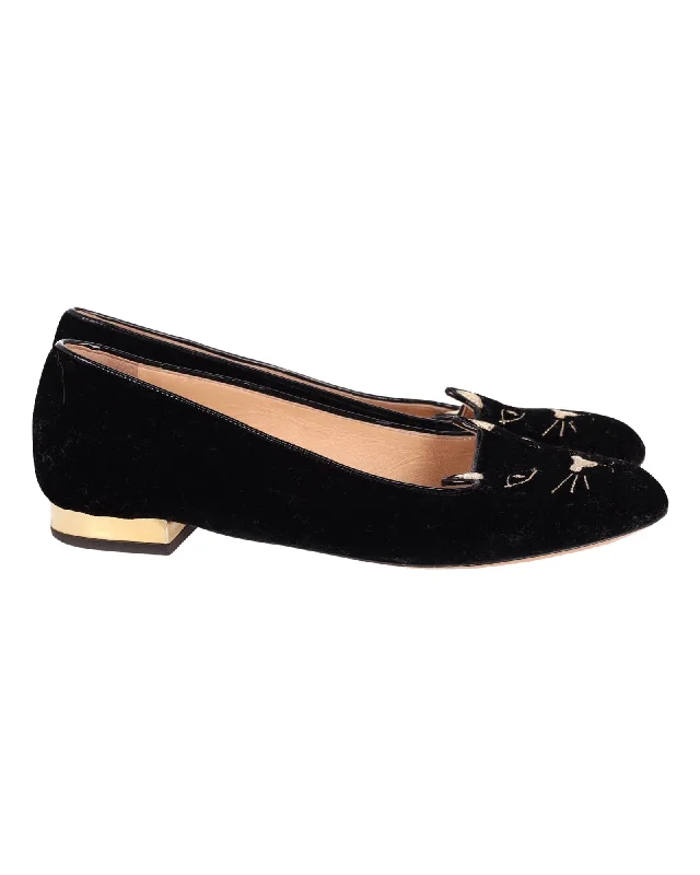 Charlotte Olympia Kitty Ballet Flats in Black Suede