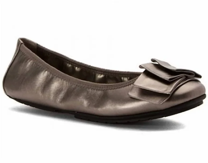 Lilyana Leather Ballet Flats In Pewter