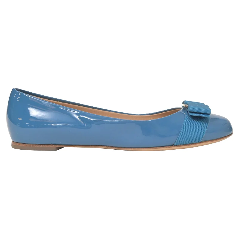 Salvatore Ferragamo Varina Bow Ballet in Blue Patent Leather