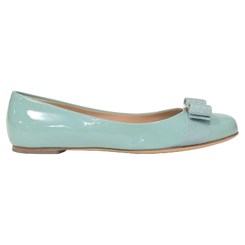 Salvatore Ferragamo Varina Bow Ballet in Light Blue Patent Leather